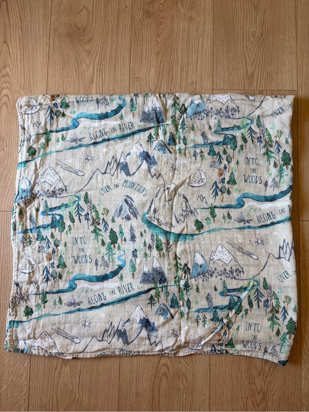 Scenic Mountain & River Print Muslin Swaddle Blue Green